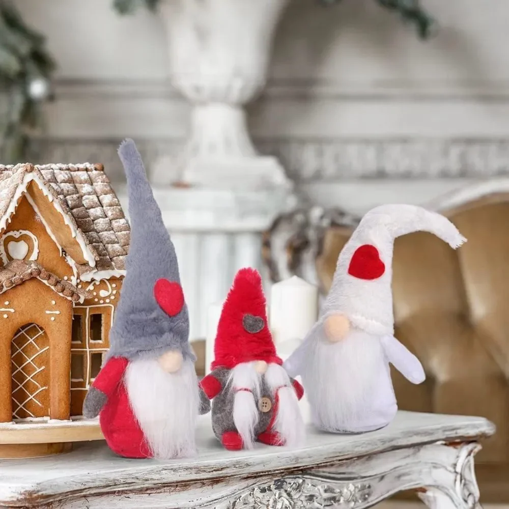 3 Christmas Gnomes Plush Dolls Christmas And Valentine’s Day Decoration NIB
